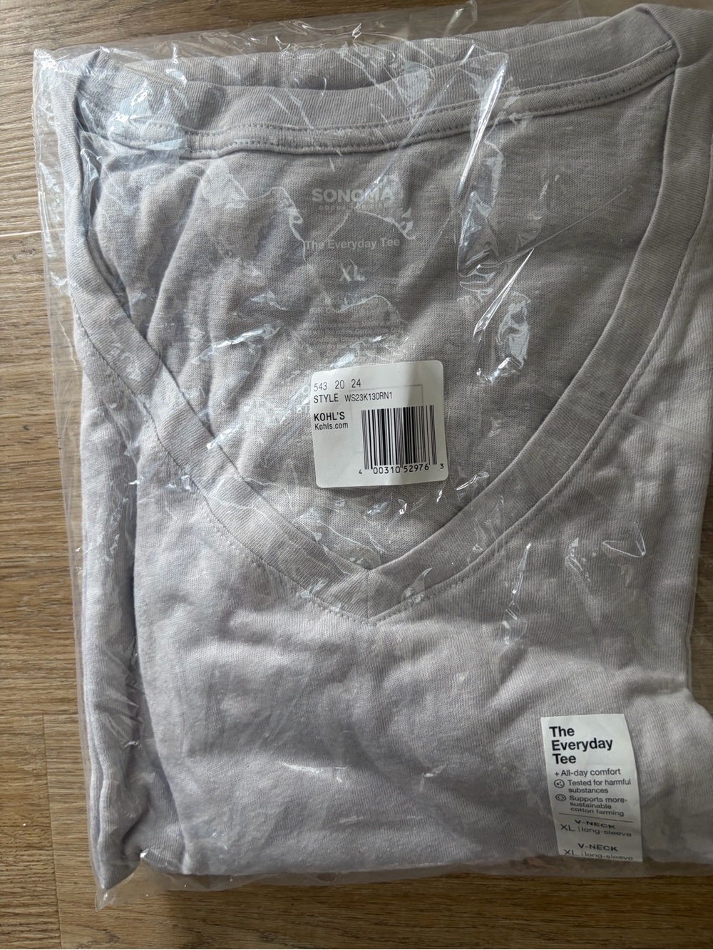 NWT Sonoma XL Heather Gray V-Neck Long Sleeve Tee | Still In Its Bag